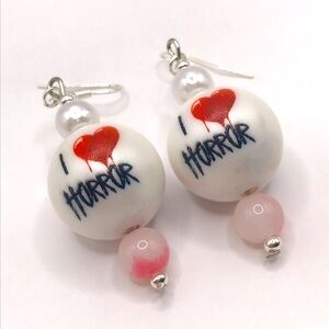 Handmade Spooky I Love Horror Beaded Statement Earrings